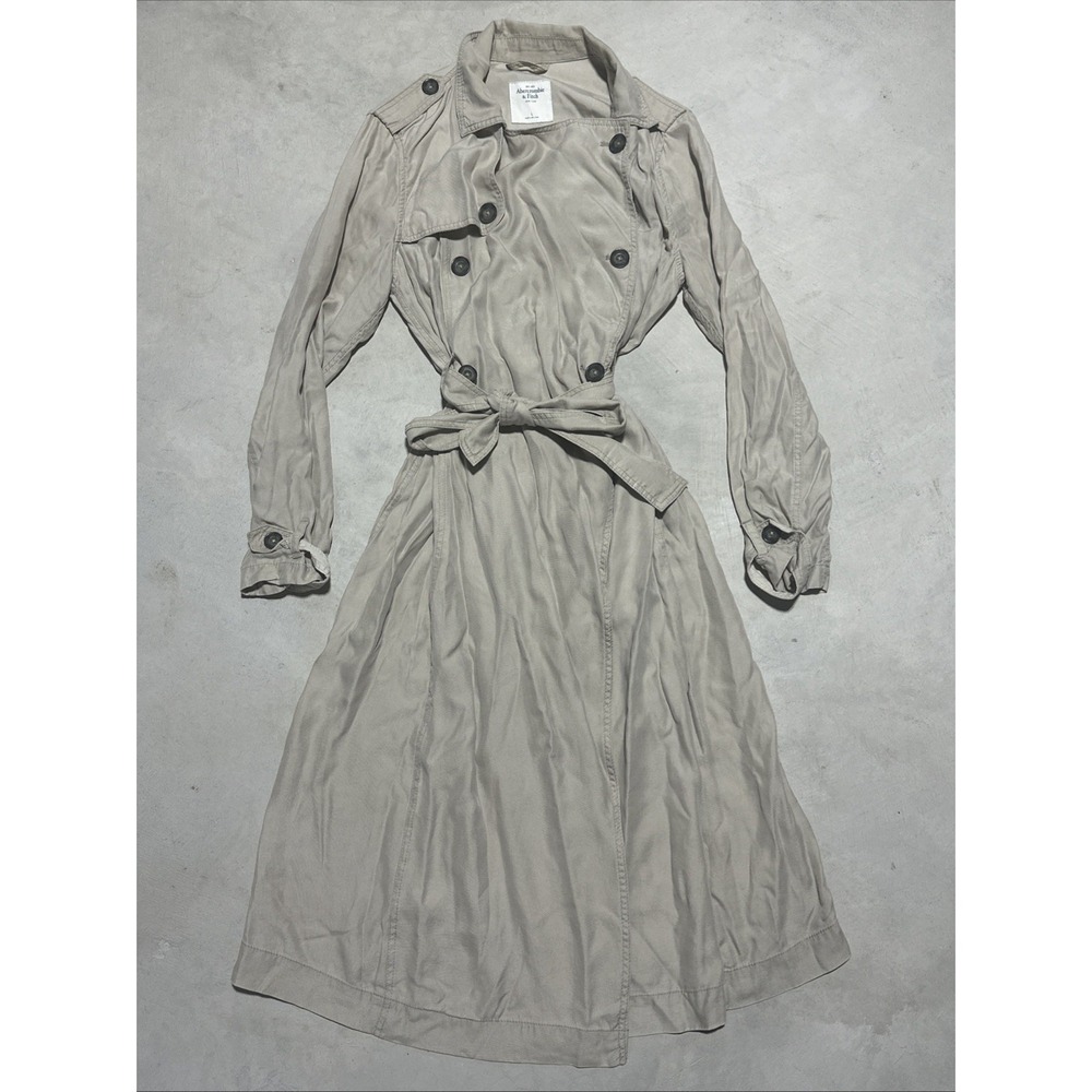 Abercrombie & Fitch Classic Long Cotton Trench Coat Beige Women's SZ Large Y2K